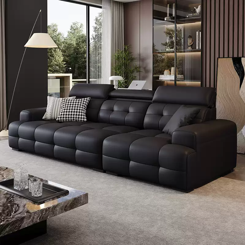 2025 New High-Back Lazy Sofa Recliner, 3-4 Seater Straight Row Living Room Couch with Lumbar Support, Genuine Leather Upholstery, Modern Design for Comfort and Style - Image 3