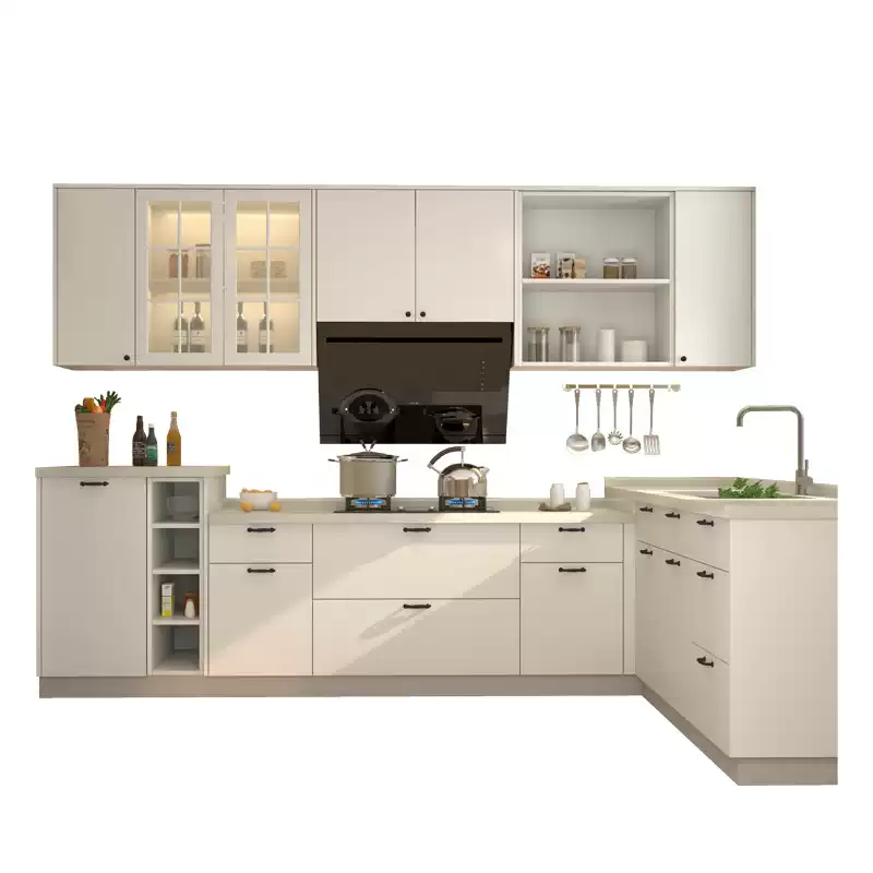 Custom Antibacterial Kitchen Cabinet with Gold Accents and Quartz Countertop - Premium Modular Kitchen Island Cabinet Set for Home Renovation - Image 5