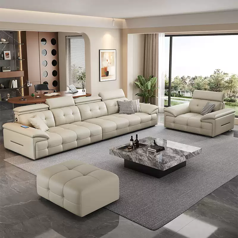 2025 New Italian Light Luxury Sofa - Modern Compact Self-Adjusting High Backrest Lazy Style Genuine Leather Living Room Furniture - Image 2