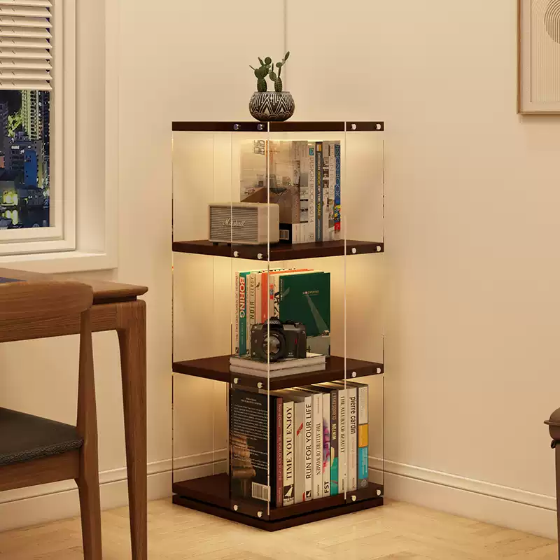 Acrylic Rotating Bookcase - Multifunctional Floor Standing Display Shelf for Living Room Storage and Creative Book Organizer - Image 3