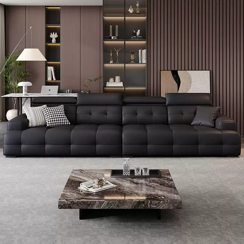 2025 New High-Back Lazy Sofa Recliner, 3-4 Seater Straight Row Living Room Couch with Lumbar Support, Genuine Leather Upholstery, Modern Design for Comfort and Style - Image 2