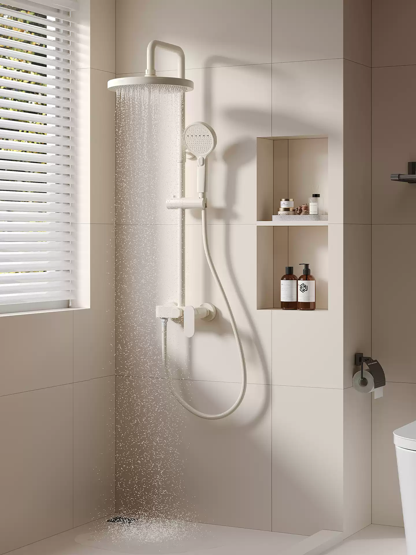 Elegant White Shower Oil Spray Set - Cold & Hot Pressure Shower Head with Simple Home Installation for Bathroom Hygiene and Rain Spray Experience - Image 2