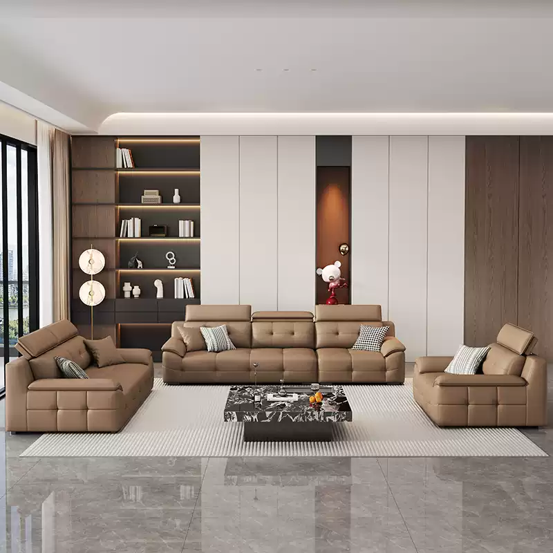 2025 New Model Modern Minimalist High Back Double Seater Three Seater Genuine Leather Sofa with Cat Scratch Resistant Design for Contemporary Living Rooms - Image 2