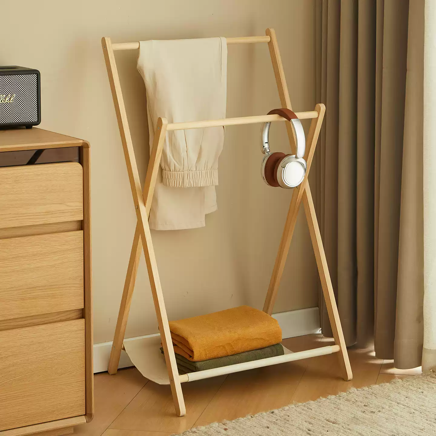 Modern Wooden Freestanding Wardrobe with Hanging Rod and Storage Shelves - Foldable Design for Bedroom and Closet Organization, Easy Assembly and Space-Saving Solution - Image 2