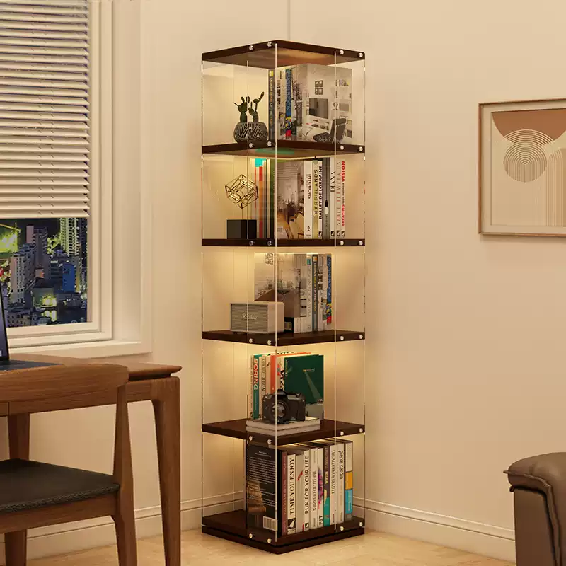 Acrylic Rotating Bookcase - Multifunctional Floor Standing Display Shelf for Living Room Storage and Creative Book Organizer - Image 2
