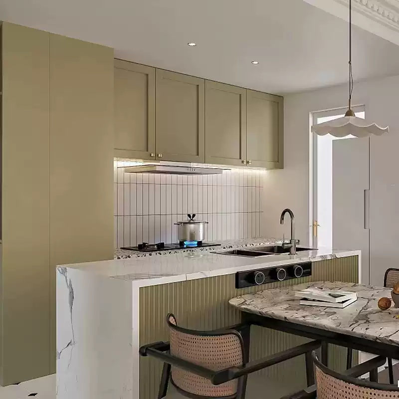 Custom French Country Style Kitchen Cabinet Set - Tailored for Foshan Guangzhou Overseas Whole House Customization, Creamy White Finish with Elegant Design - Image 2