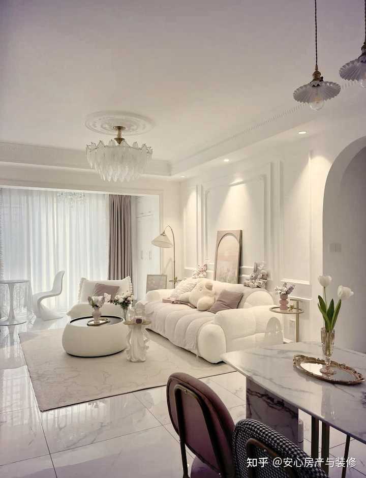 Light French cream style living room with integrated balcony