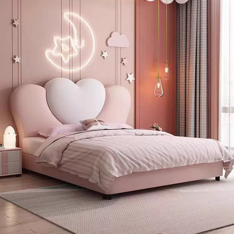 Princess Heart-Shaped Pink Canopy Bed for Girls - Creative Soft-Padded Toddler Bed with Cute Design, Perfect for Kids' Room Decor and Single Bed Setup - Image 6