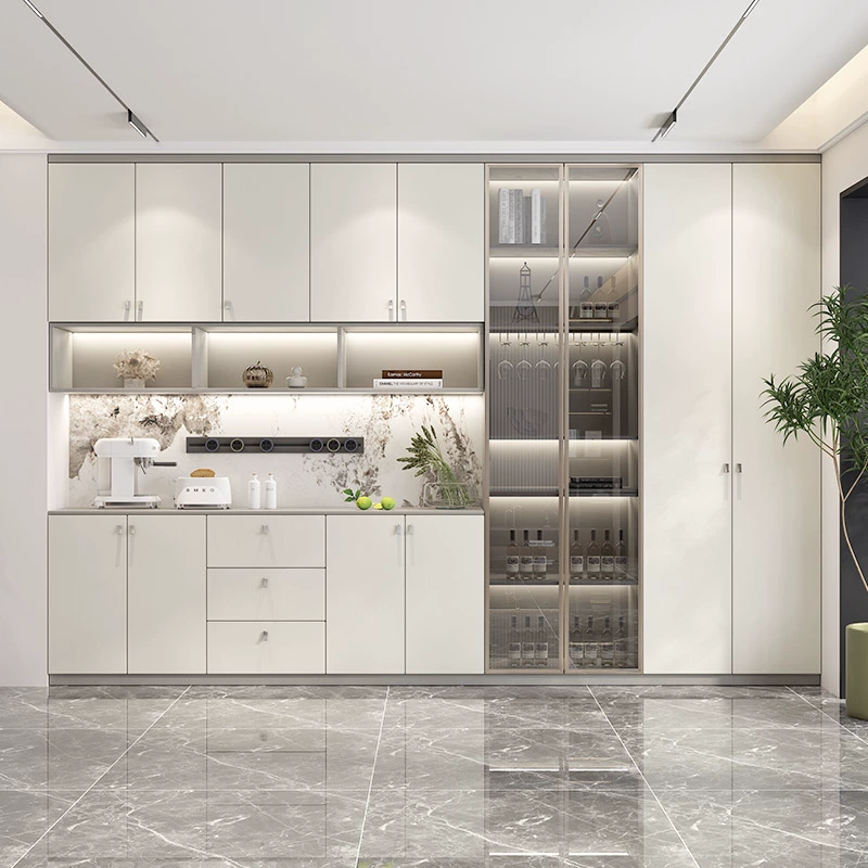 Customized Gold Cabinet with Integrated Wall-to-Ceiling Design for Living Room and Dining Room - Full House Storage Cabinet, Wine Cabinet, and Custom Furniture Solution - Image 6