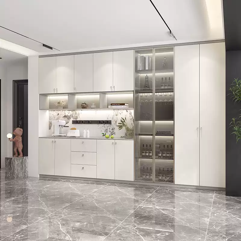 Customized Gold Cabinet with Integrated Wall-to-Ceiling Design for Living Room and Dining Room - Full House Storage Cabinet, Wine Cabinet, and Custom Furniture Solution - Image 2