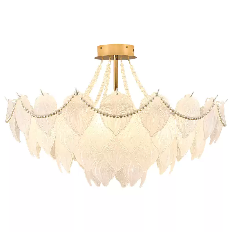 Elegant French-Style Cream Oil Pendant Light with Feather and Pearl Accents - Modern Luxury Living Room Lighting Fixture for Stylish Home Decor - Image 5