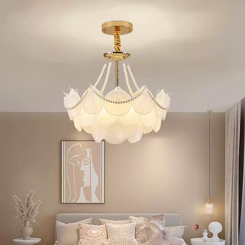 Elegant French-Style Living Room Chandelier with Pearl and Seashell Accents, Luxury Master Bedroom Lighting, Cream Oil-Rubbed Bronze Finish, Red Net Zhongshan Lamp, Modern Home Decor - Image 4