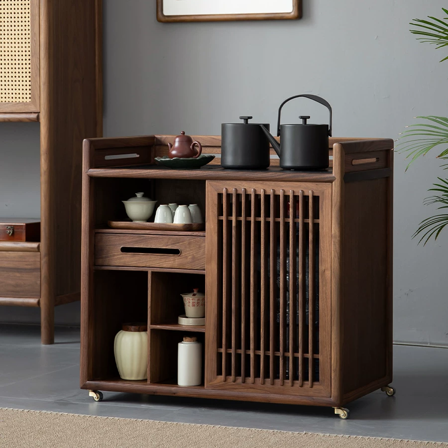 Classic Chinese Tea Cabinet with Burner - Solid Wood Mobile Tea Table for Home and Hotel Use, Featuring Traditional Design and Practical Functionality - Image 6