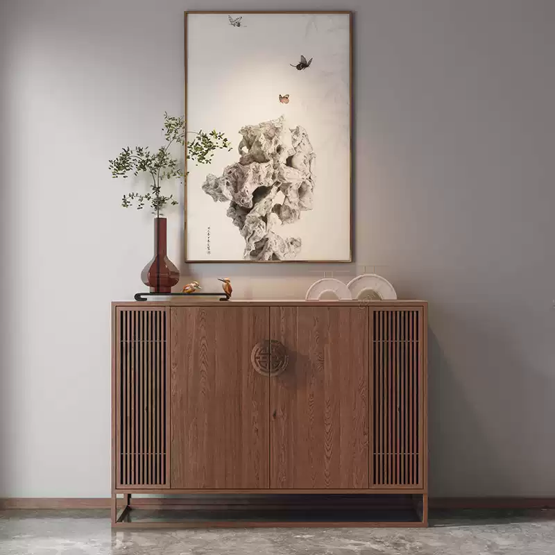 Chinese Style Solid Wood Xuan Guan Cabinet Peach Red Hotel Dining Sideboard Decorative Cabinet High-End Entrance Hall Shoe Storage Cabinet - Image 2