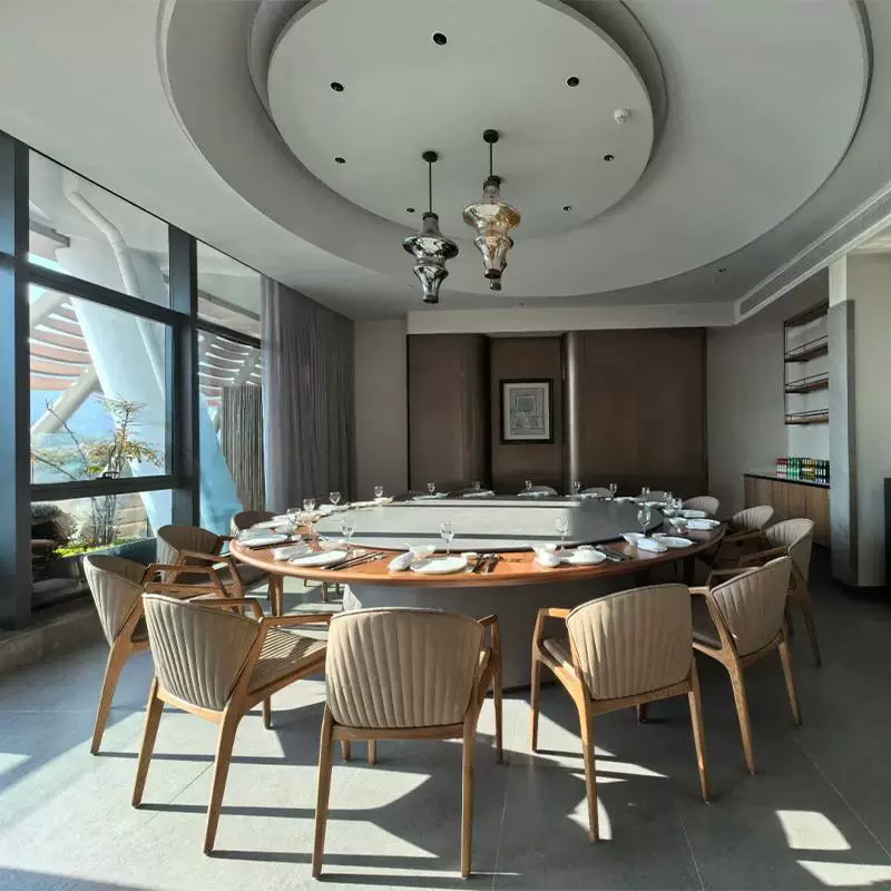 Modern Chinese Style Hotel Restaurant Electric Dining Table Large Round Table Conference Room Package with 2 Chairs and 3 Solid Wood Rock Board Dining Table Chair Set - Image 6