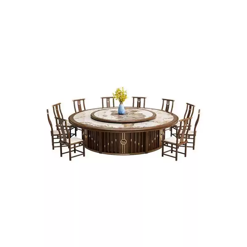 Commercial 16-Person Round Dining Table with Solid Wood Base, Marble Top, and Electric Rotating Lazy Susan for Restaurants and Banquet Halls in New Chinese Style - Image 5