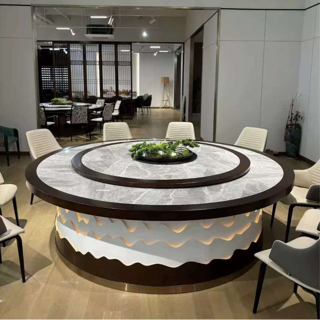 New Chinese Style Hotel Solid Wood Inlaid Marble Electric Large Round Table for 12-20 Persons with Induction Cooktop and Dining Table 2.3x3 Meters - Image 6