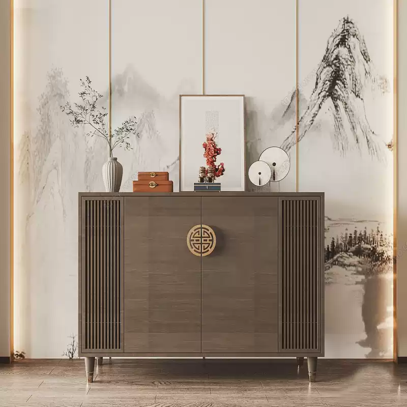 Chinese Style Solid Wood Xuan Guan Cabinet Peach Red Hotel Dining Sideboard Decorative Cabinet High-End Entrance Hall Shoe Storage Cabinet - Image 3