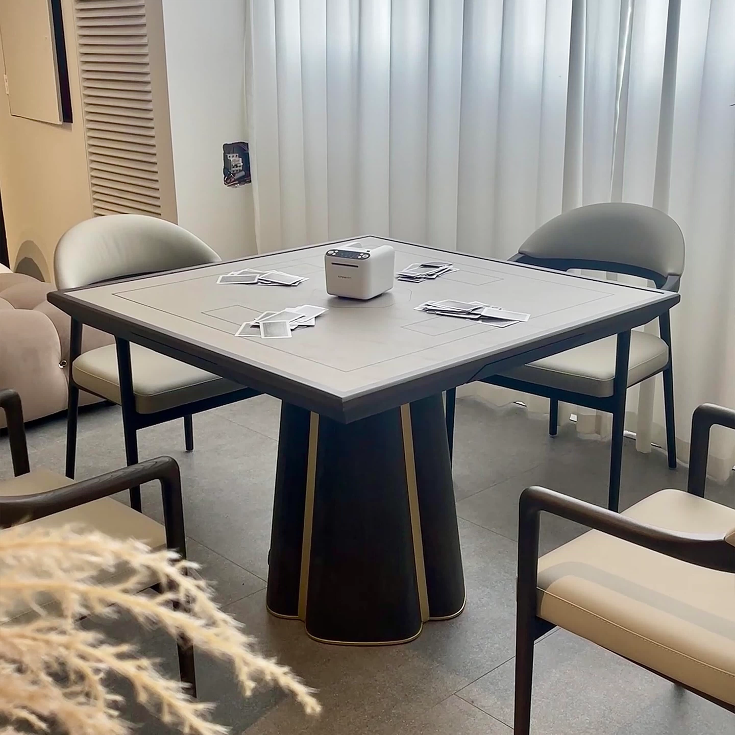 2025 New Chinese Style Solid Wood Mahjong Table with Egg-Shaped Design - Classic Hu Tao Wood Living Room Leisure Game Table for Card and Mahjong Playing - Image 6