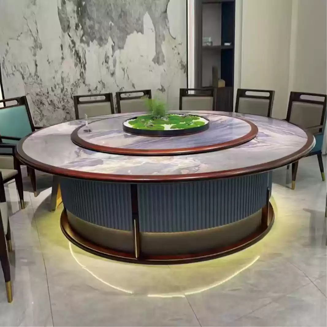 New Chinese Style Hotel Solid Wood Inlaid Marble Electric Large Round Table for 12-20 Persons with Induction Cooktop and Dining Table 2.3x3 Meters - Image 5