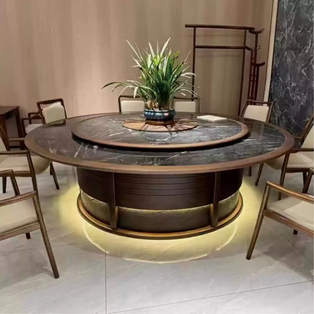 New Chinese Style Hotel Solid Wood Inlaid Marble Electric Large Round Table for 12-20 Persons with Induction Cooktop and Dining Table 2.3x3 Meters - Image 4