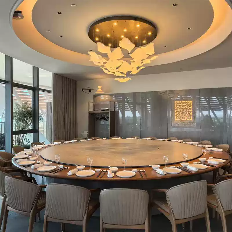 Modern Chinese Style Hotel Restaurant Electric Dining Table Large Round Table Conference Room Package with 2 Chairs and 3 Solid Wood Rock Board Dining Table Chair Set - Image 4