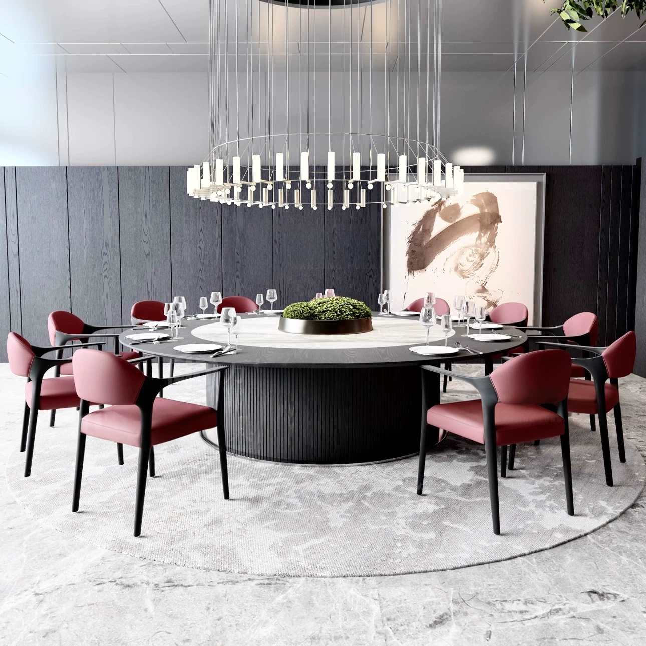 Customizable Large Round Marble Dining Table with Electric Lazy Susan for 16 Persons, Premium Solid Wood Hotel Restaurant Furniture for Luxury Banquet Halls and Private Dining Rooms - Image 5