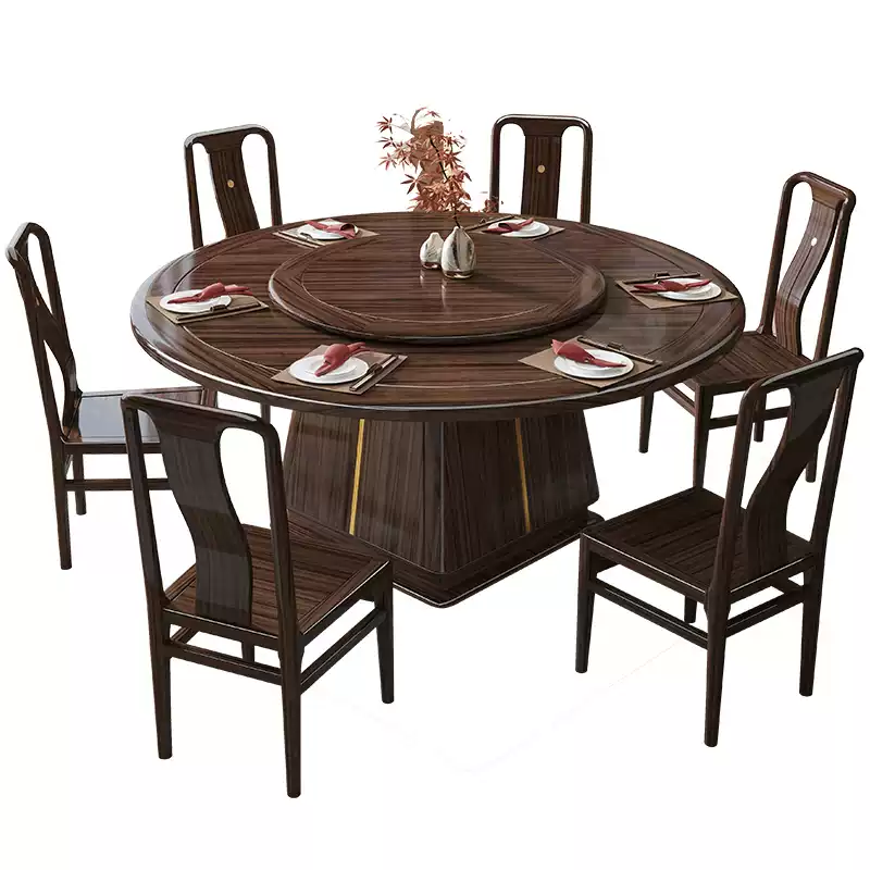 Elegant Round Dining Table Set with Lazy Susan for Home and Hotel Use - Solid Wood and Stainless Steel Combination, Perfect for Living Room and Small Spaces - Image 5