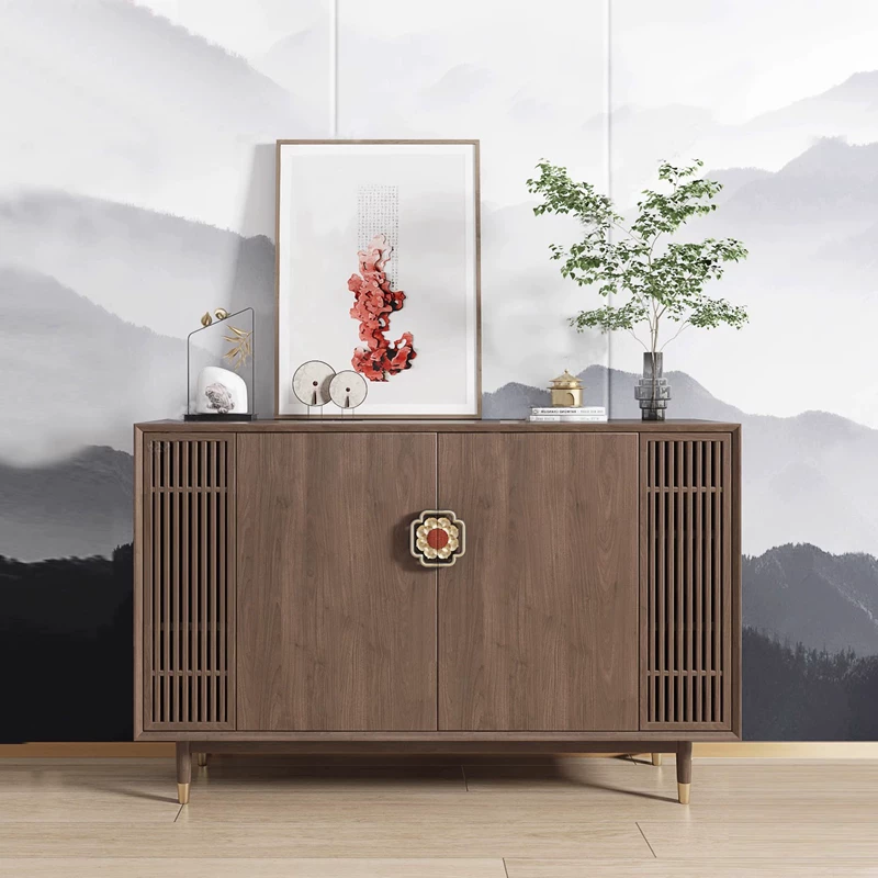 Chinese Style Solid Wood Xuan Guan Cabinet Peach Red Hotel Dining Sideboard Decorative Cabinet High-End Entrance Hall Shoe Storage Cabinet - Image 6