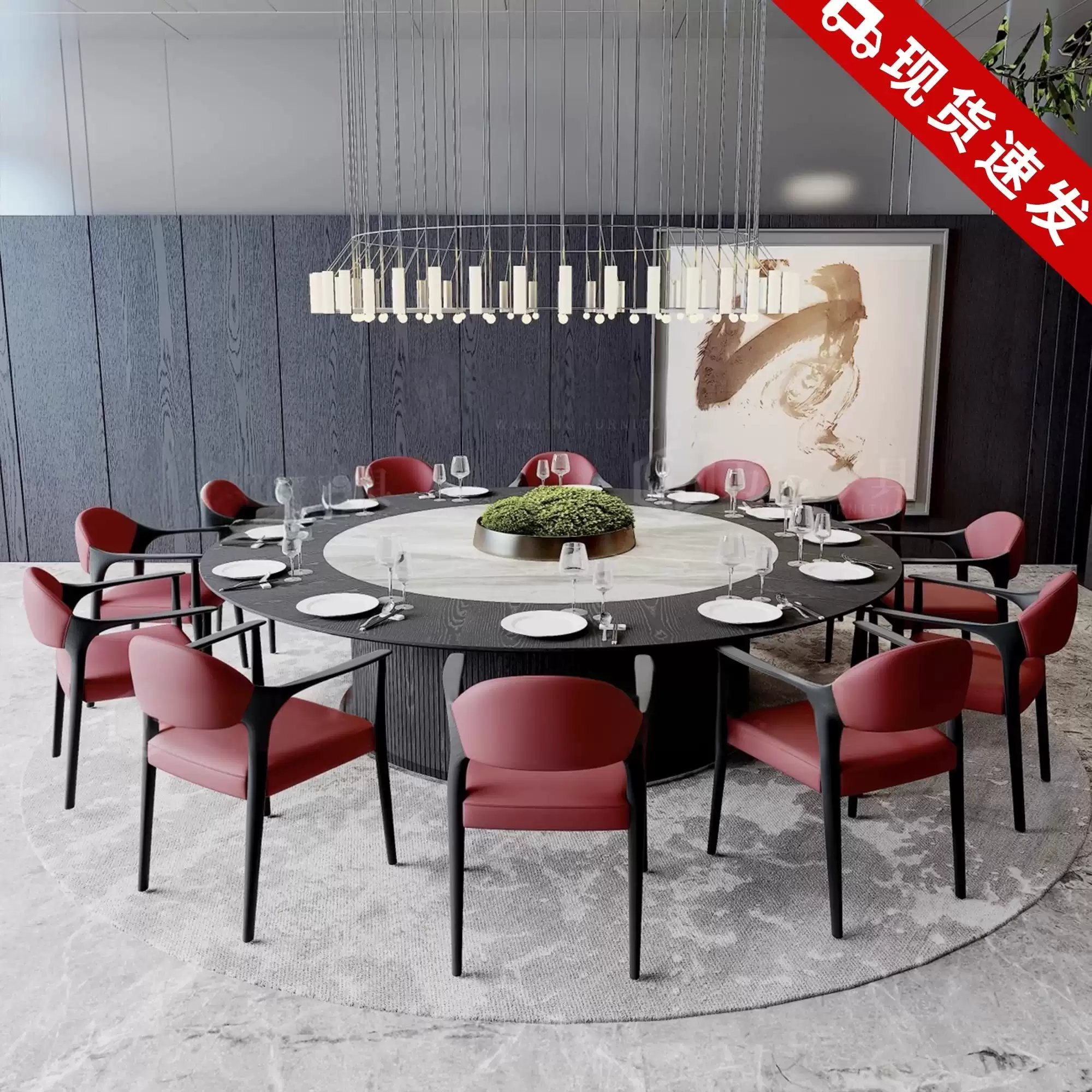 Customizable Large Round Marble Dining Table with Electric Lazy Susan for 16 Persons, Premium Solid Wood Hotel Restaurant Furniture for Luxury Banquet Halls and Private Dining Rooms - Image 2